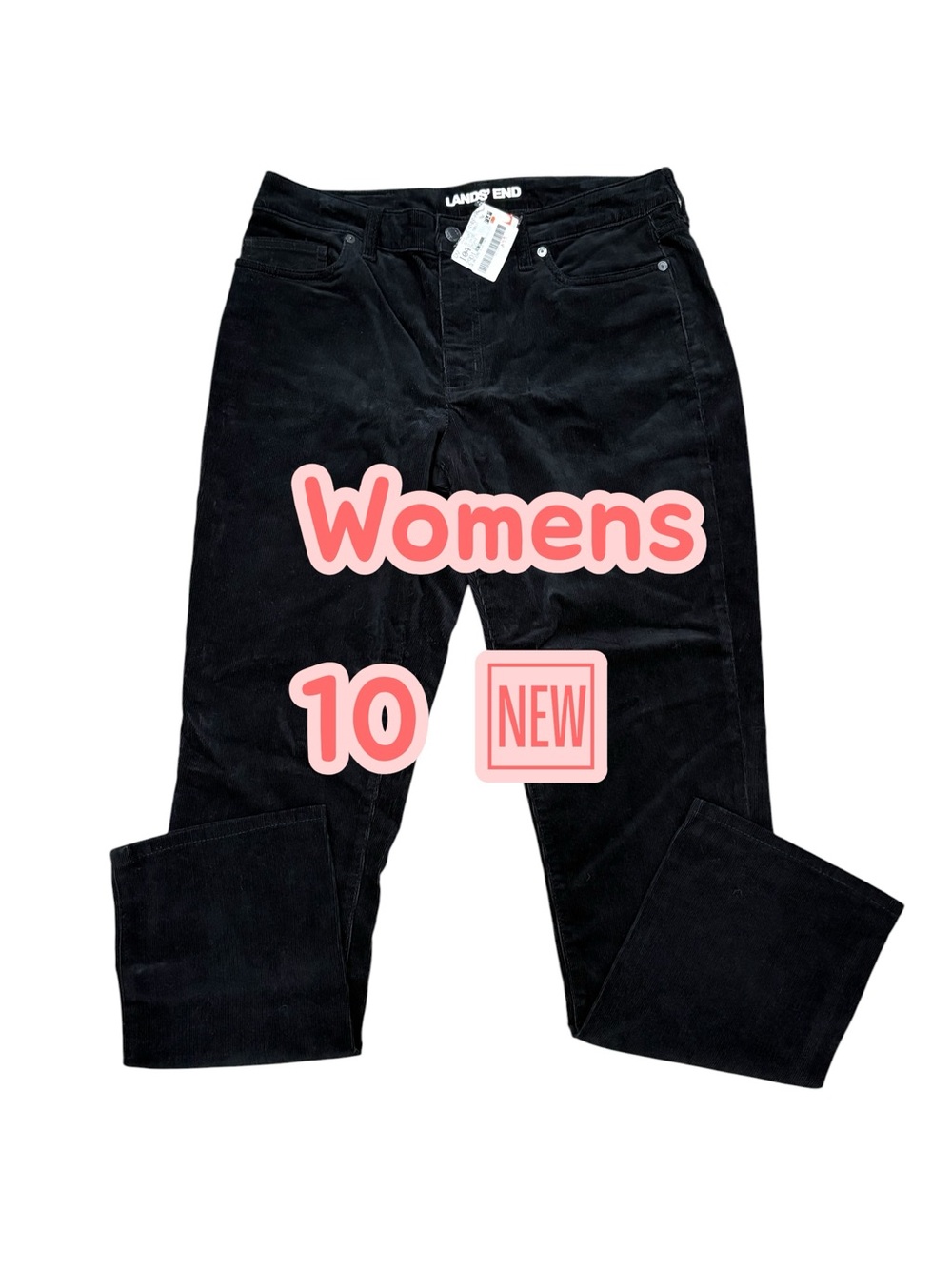 Women’s Lands End 10 Medium Pants Plush Cords Corduroy Black Stretch Straight - Picture 2 of 10